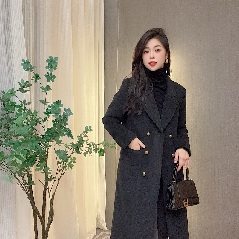 C.G 冬季女装新款羽绒大衣中长款百搭双排扣翻领外套加绒加厚