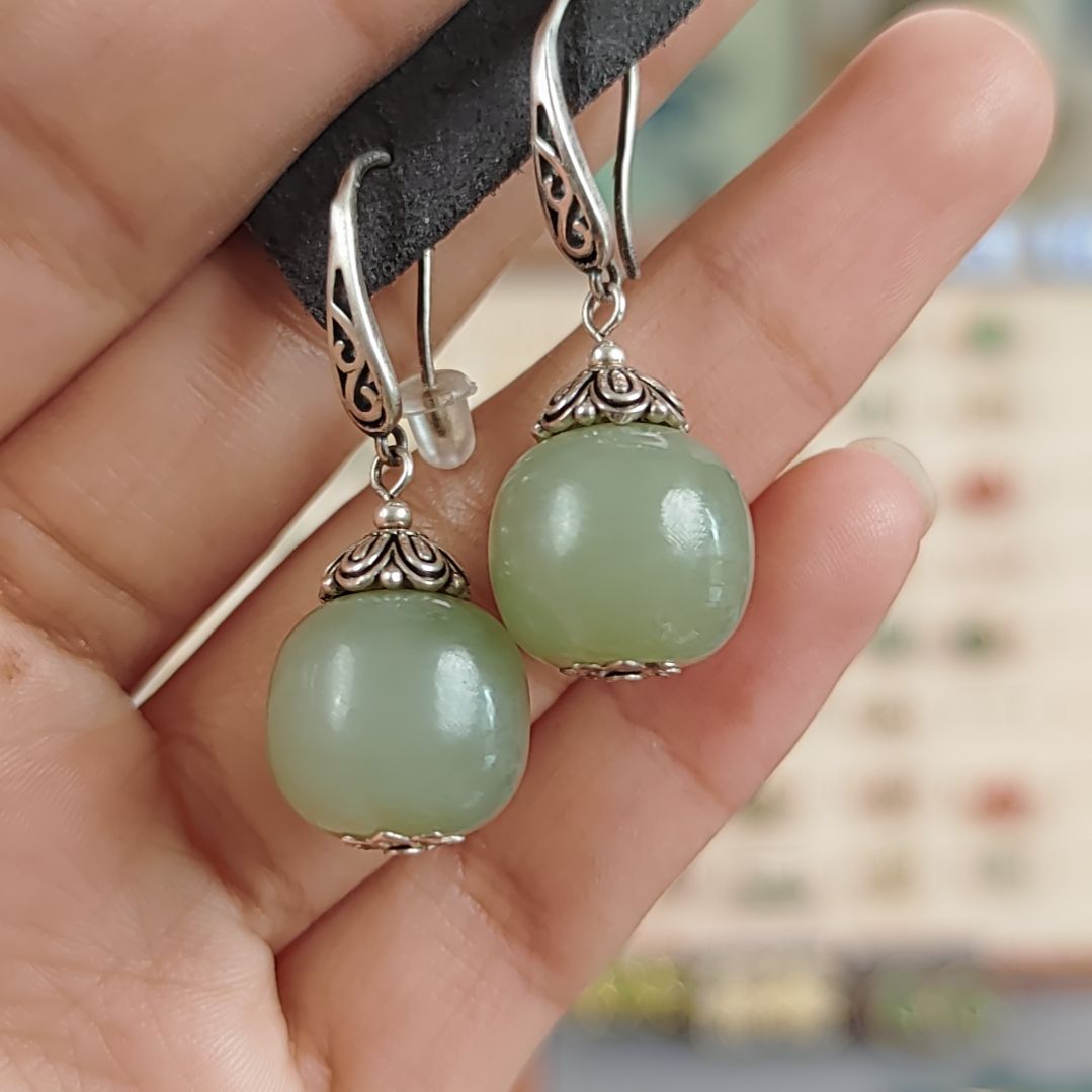 和田玉耳饰银S925镶嵌岁*苏耳饰