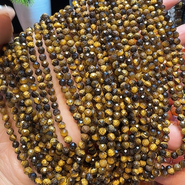 玛瑙/玉髓未镶嵌珠宝半成品4.5mmA货黄虎眼一条