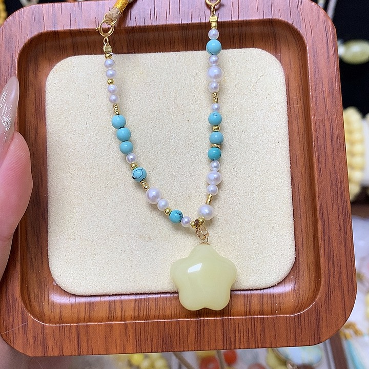 手链蜜蜡18K金镶嵌蜜蜡镶嵌18k金吊坠扣头