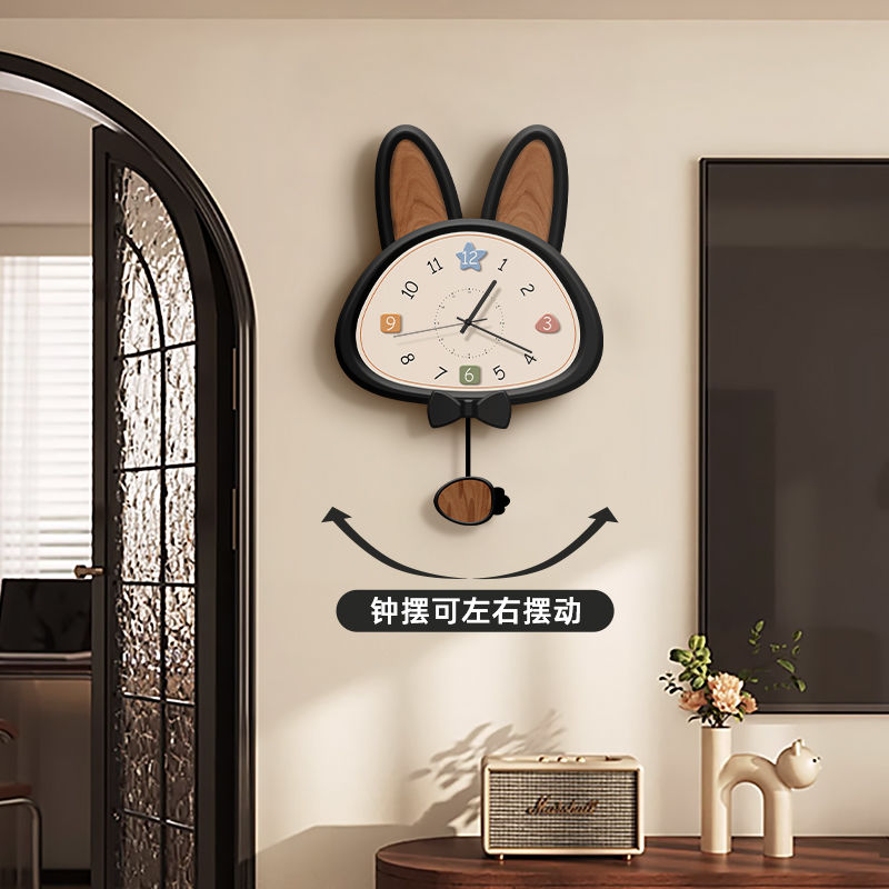 法式复古客厅挂钟现代简约时钟挂墙猫咪餐厅背景墙创意钟表装饰画