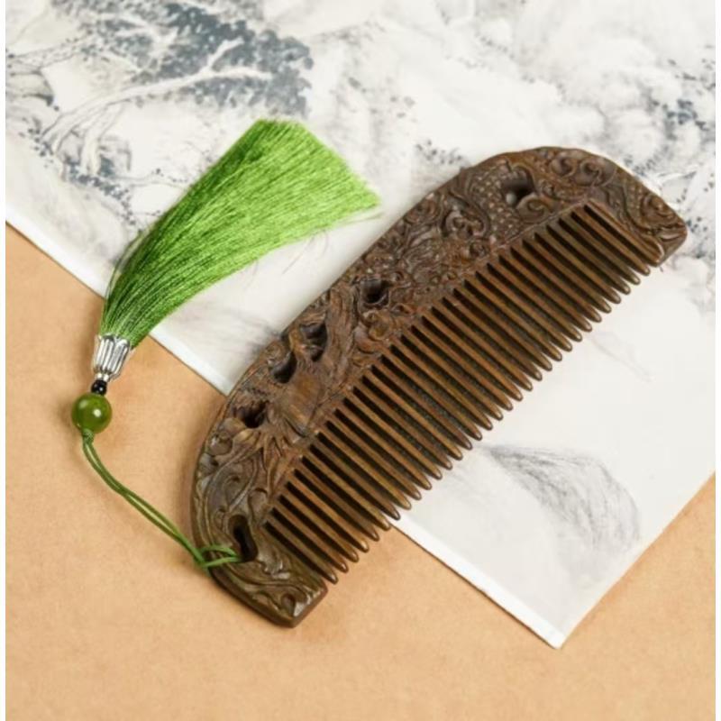 增香沉香木0006 龙凤呈祥 雕刻木梳 按摩梳 便携摆件wm（无礼盒）