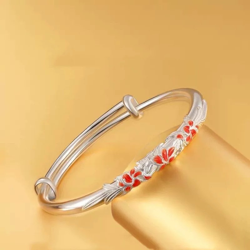 足银手镯 2号链接 【推拉手镯】足银999.9 清库存带证书礼盒包装