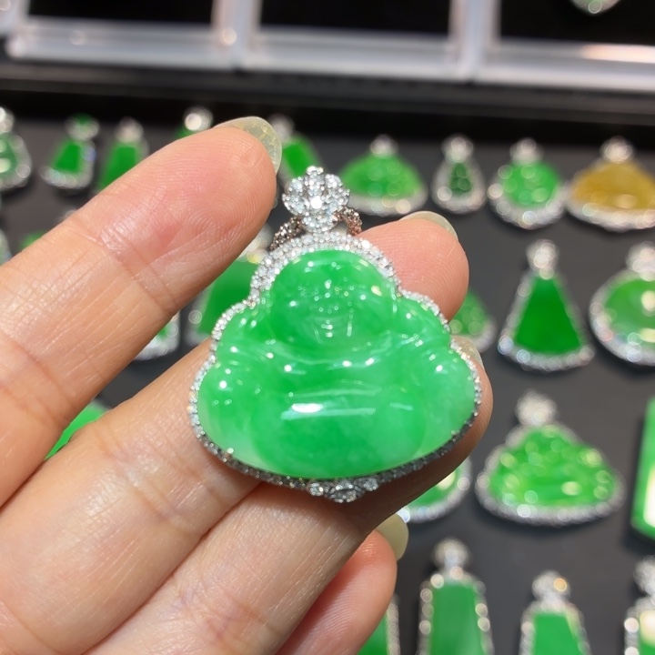 翡翠18K金镶嵌吊坠(不含链)翡翠