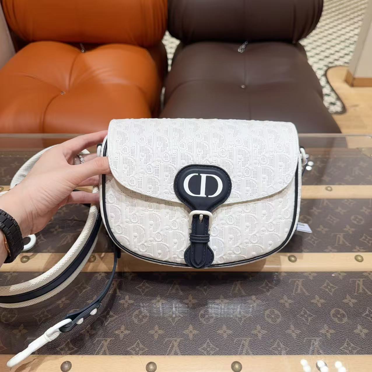 99新 DIOR/迪奥 Dior 老花bobby 中号镂空手袋