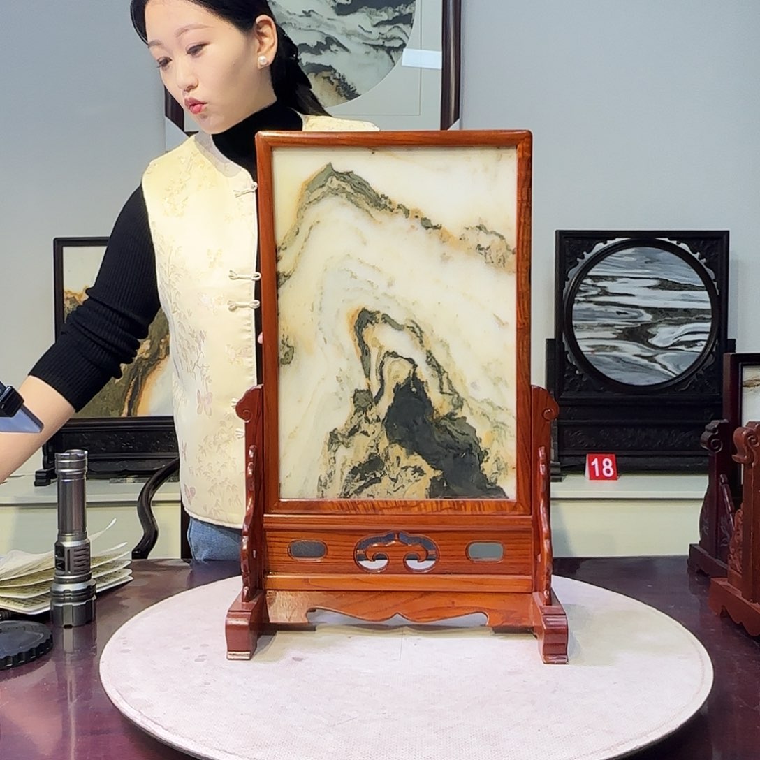 石材天然大理石画屏风摆件