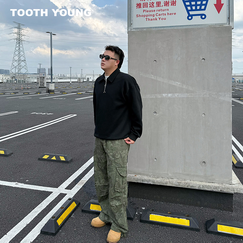 TOOTH YOUNG【Polo舒适区】纯色宽松休闲拉链男士套头长袖卫衣