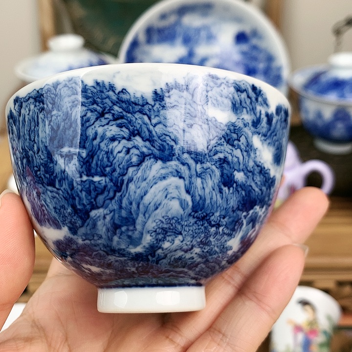 青花山水手工主人杯