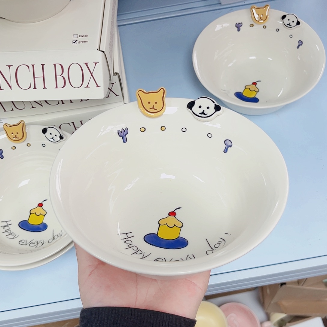 陶瓷6寸纽扣小狗面碗陶瓷餐具系列