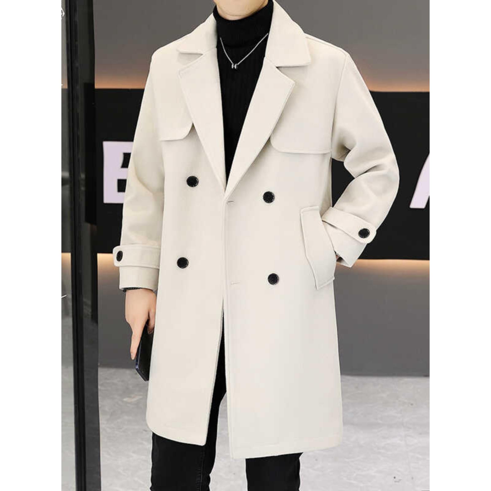 轻奢痞帅男装秋冬中长款毛呢大衣男款美式休闲西装领呢子风衣外套