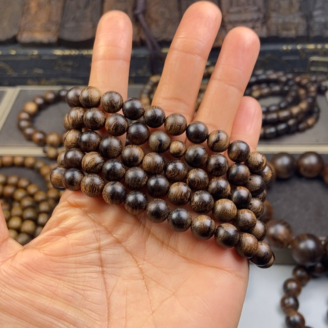 沉香手串日*越南芽庄白虎斑留疤