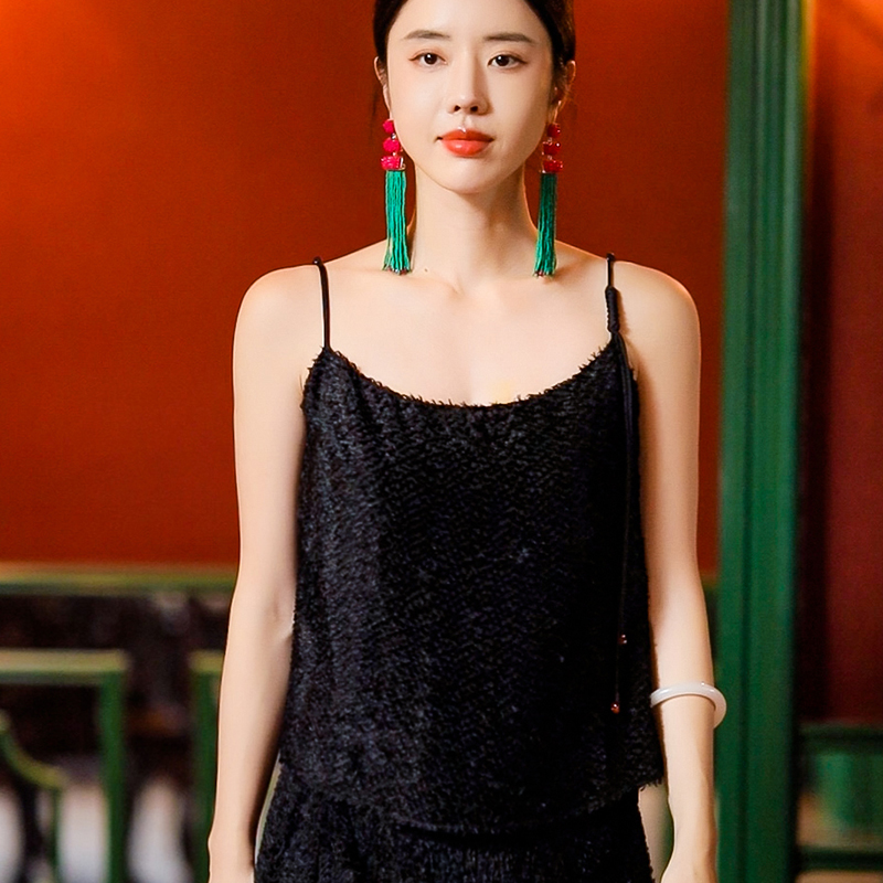 复古日记100丝立体剪花丝绒氛围感百搭肩带可调节外穿吊带背心