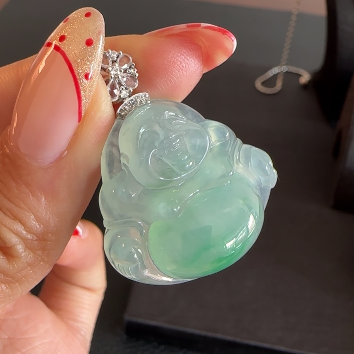 翡翠颈饰18K金镶嵌佛公R