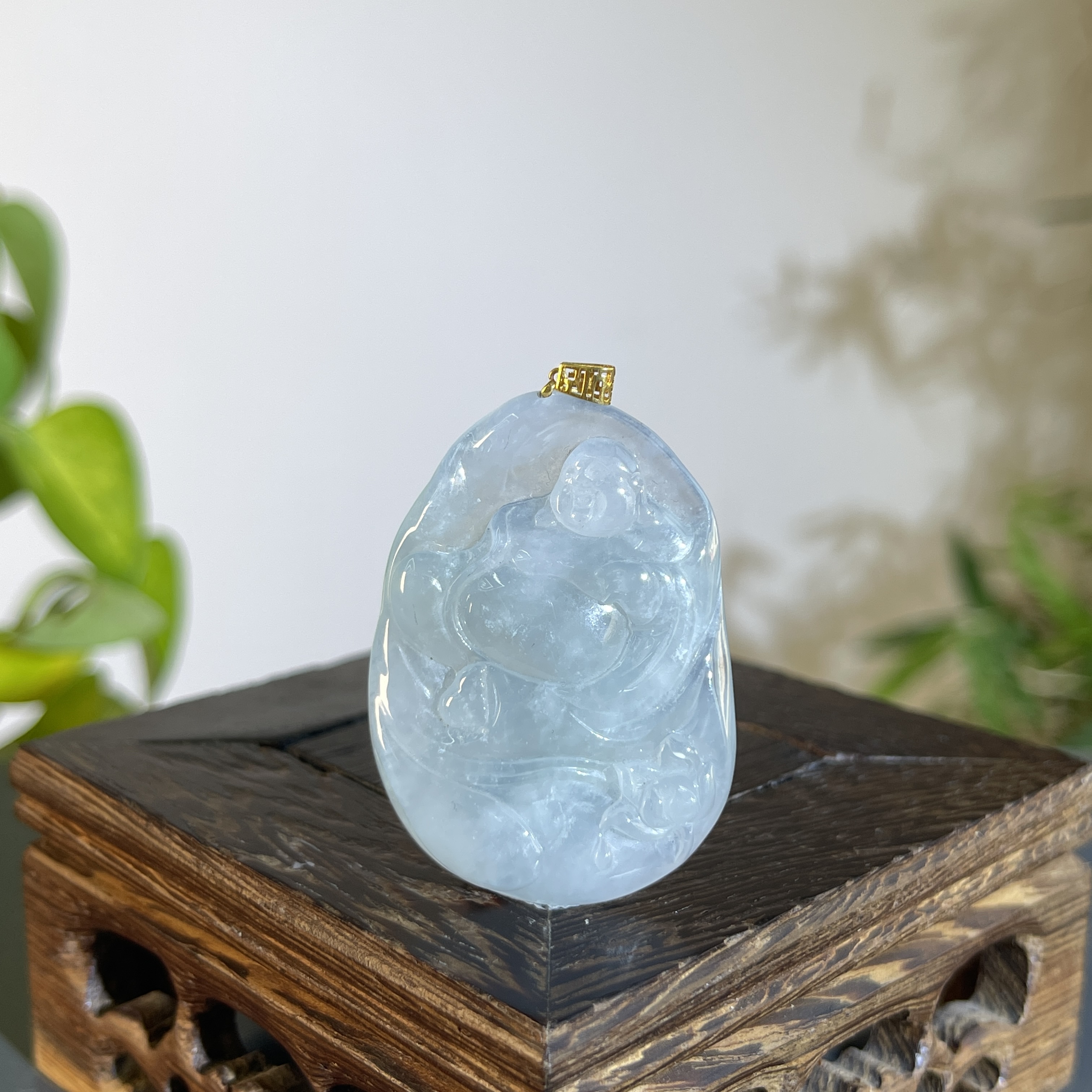 JTA22-66 天然缅甸翡翠A货 18K金扣头大肚佛