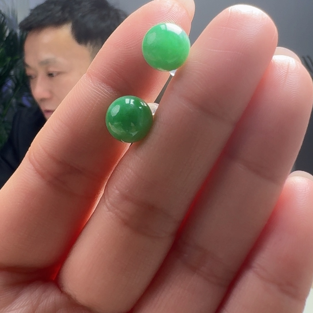 翡翠耳饰18K金镶嵌天然