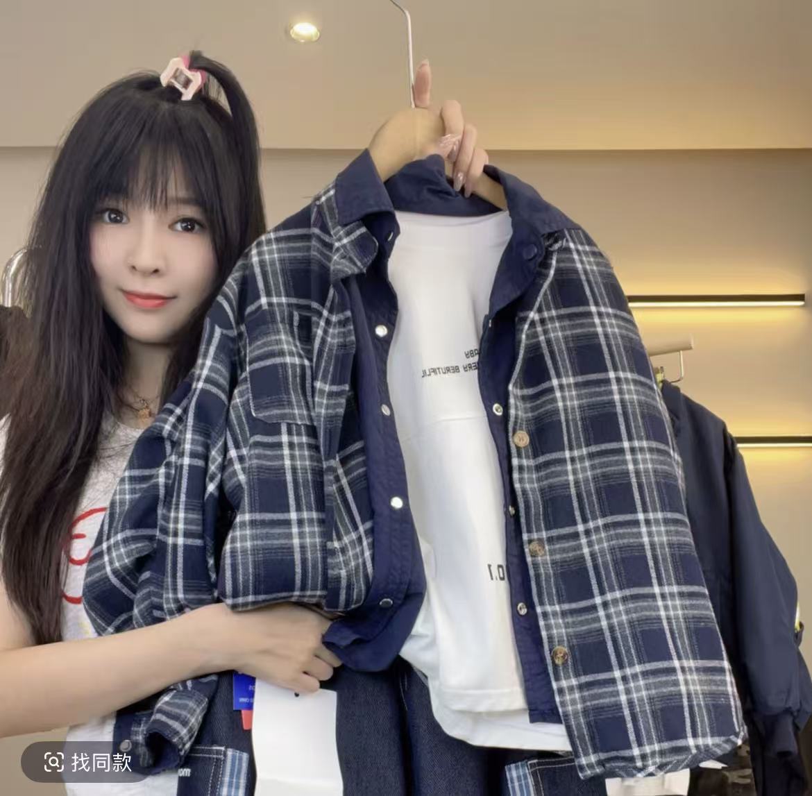25款格子上衣宽松单排扣两面穿秋季两件不起球夹克长袖时尚洋气