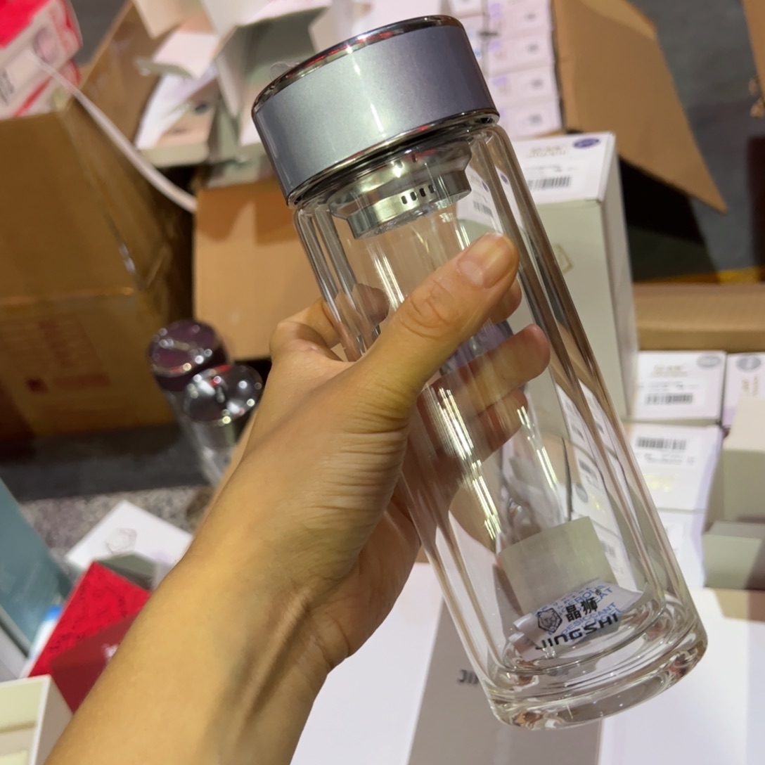 晶双层玻璃杯380紫罗兰色玻璃杯➕被套