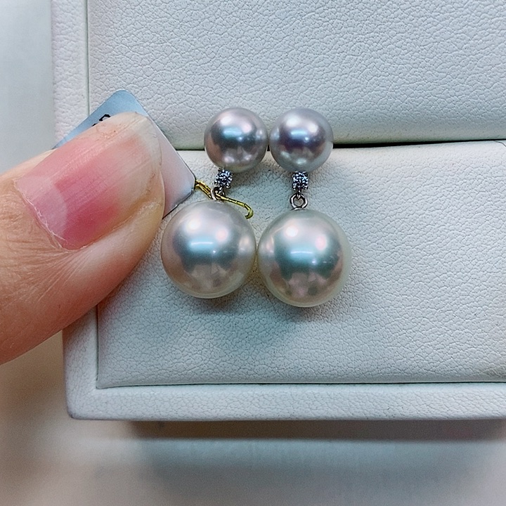 海水珍珠耳饰18K金镶嵌澳白真多麻多珠7-11mm