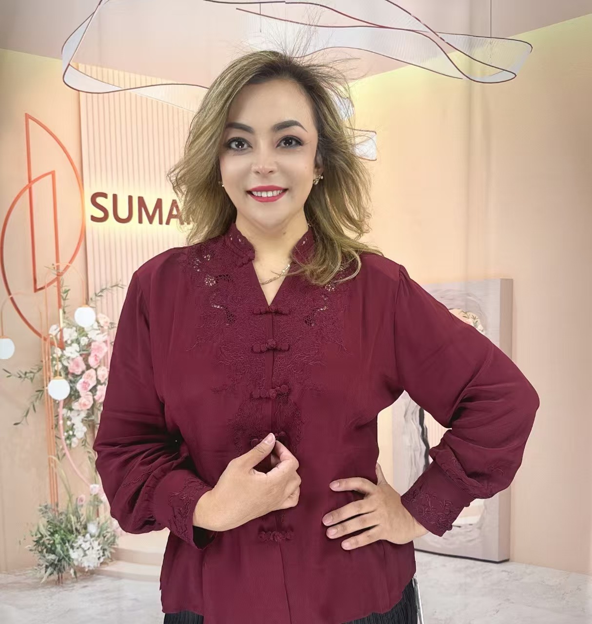 2025-SUMARA新款绣花桑蚕丝长袖上衣—003