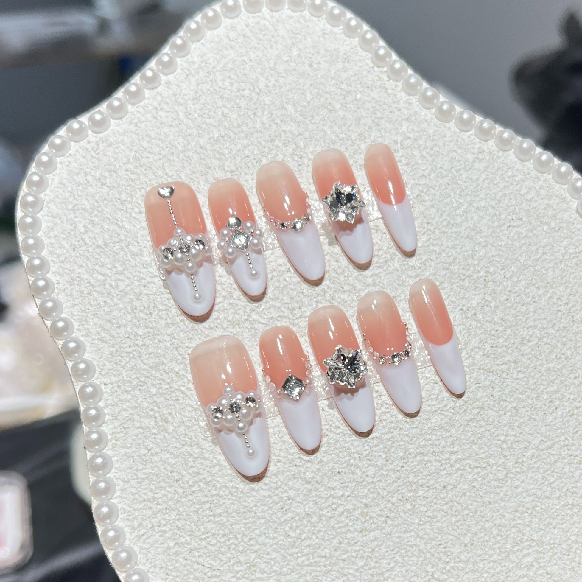 JINFU(月见）夏季裸色多巴胺纯手工穿戴甲显白气质短中长美甲