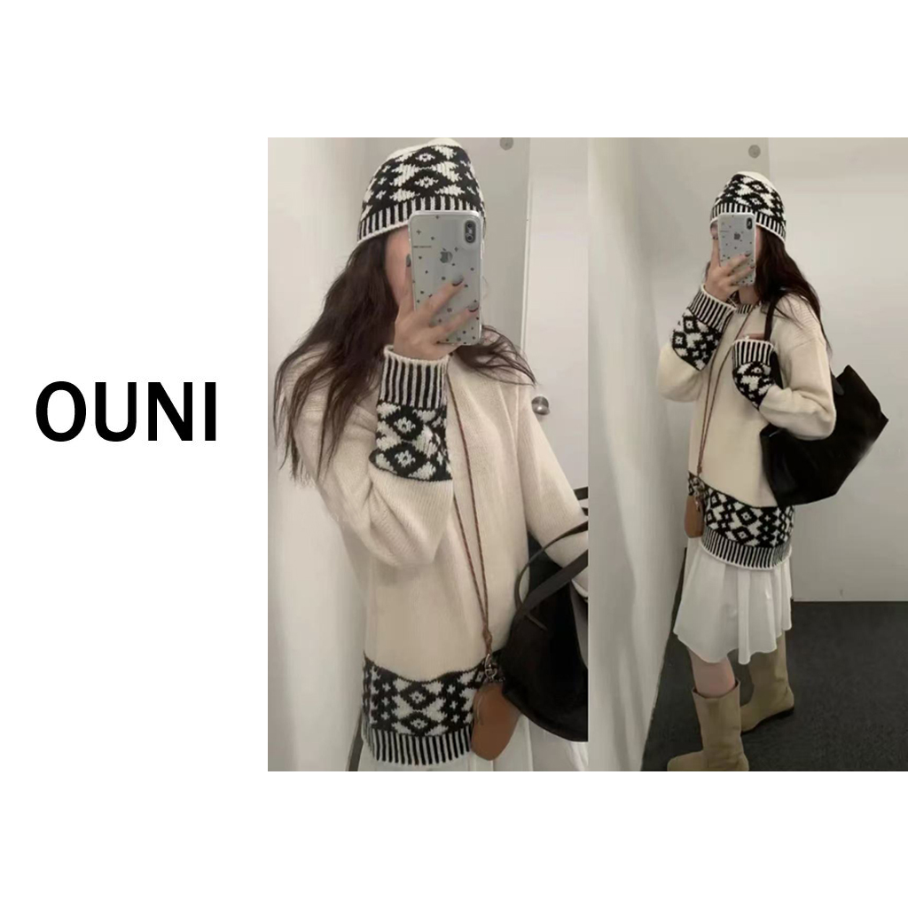 【现货清仓】 OUNI “ 多伦多画册“ Lo*w~ 复古提花毛衣女-