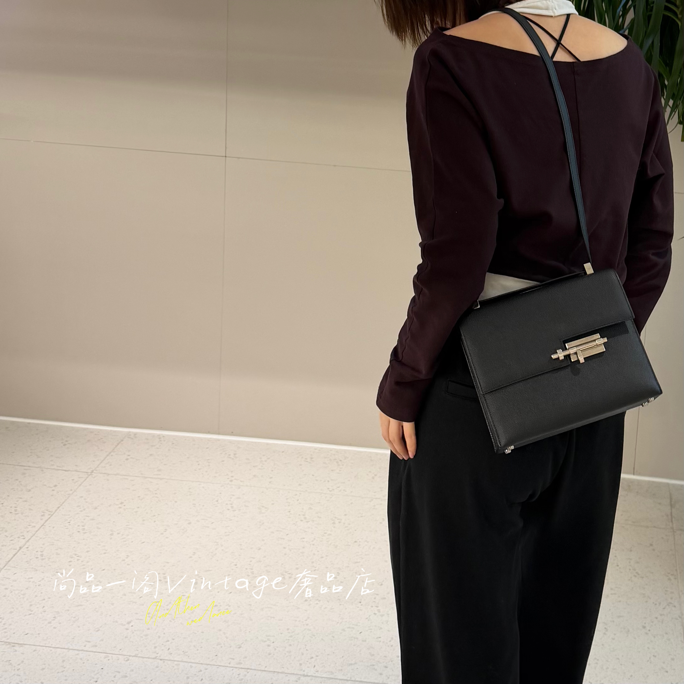 95新 Hermes/爱马仕 尚品一阁/verrou黑银23手枪斜挎包