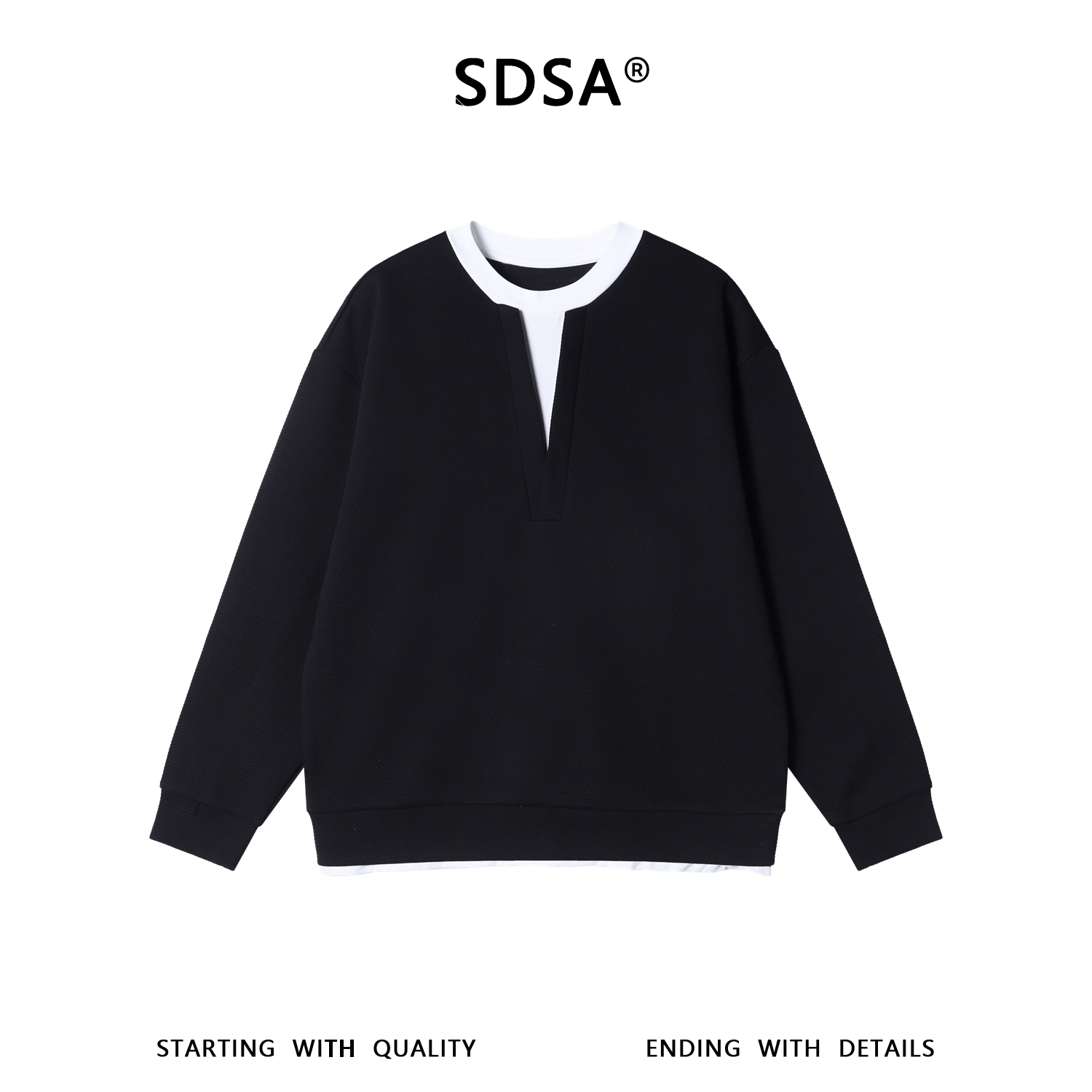 SDSA男士秋冬新款痞帅男装韩版拼接撞色假两件圆领卫衣百搭时尚