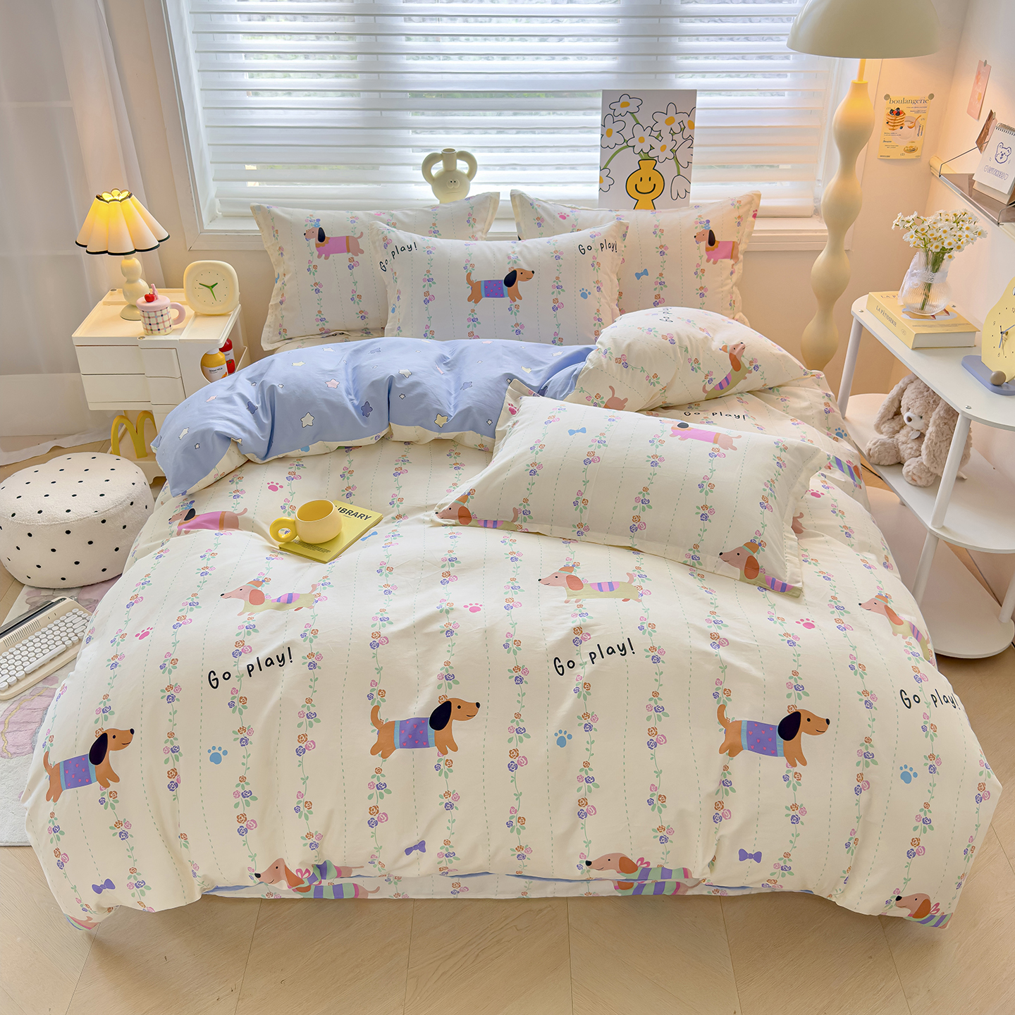 【花园精灵】加厚全棉纯棉斜纹儿童卡通单人双人被罩亲肤透气四季款