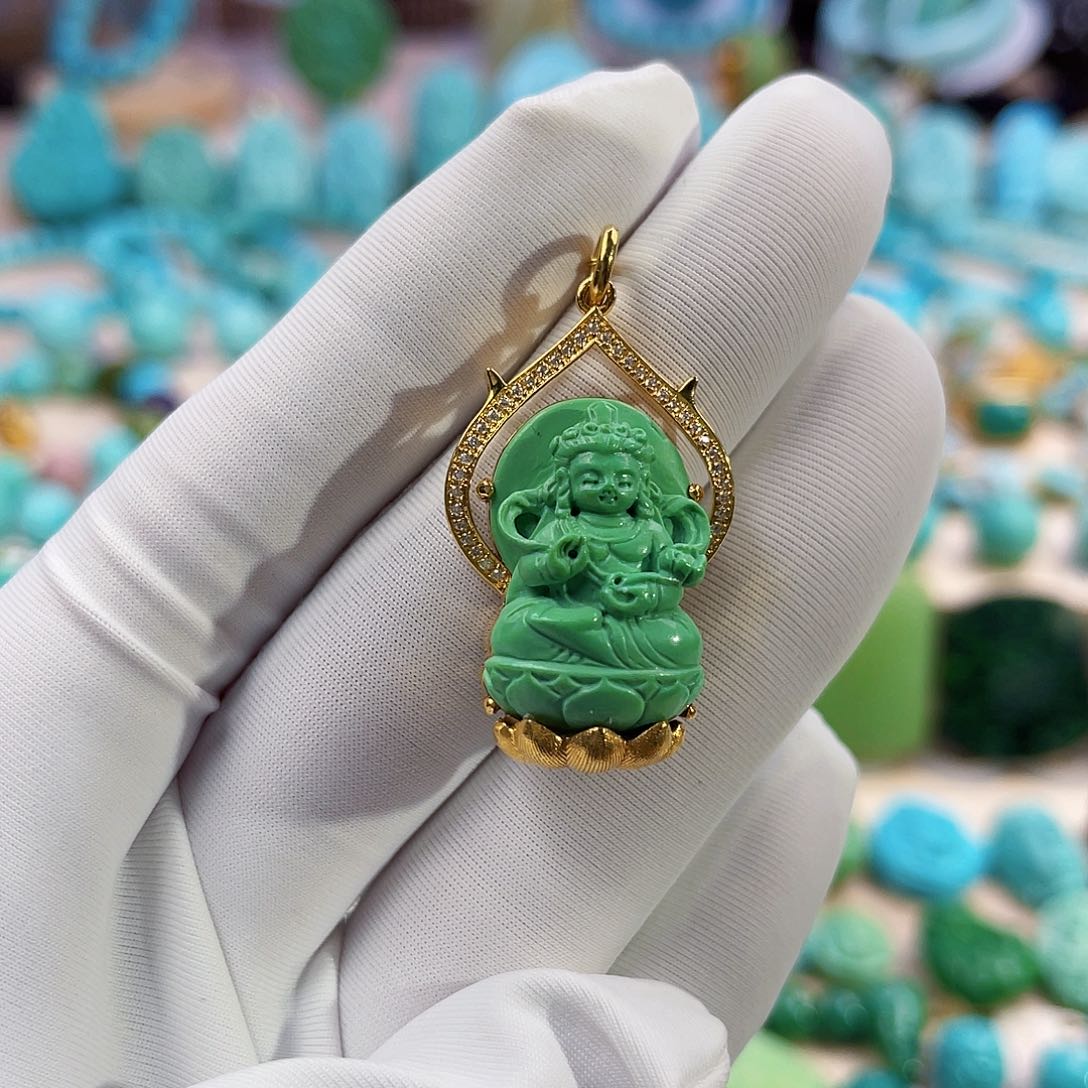 绿松石珠宝奇石18K金镶嵌