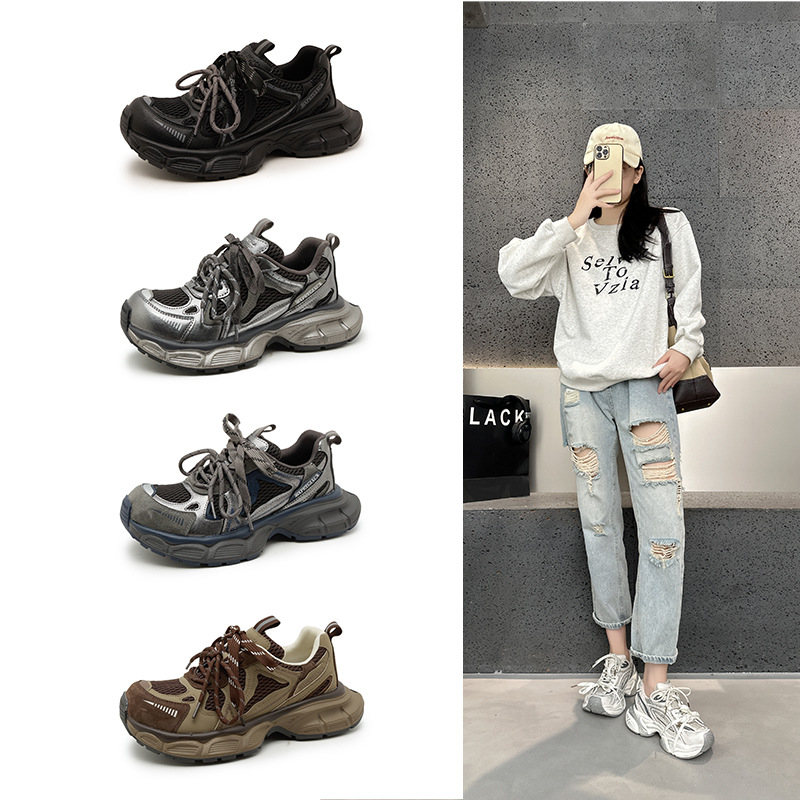 厚底网面老爹鞋女2025秋季欧洲站新款透气休闲小众复古运动鞋