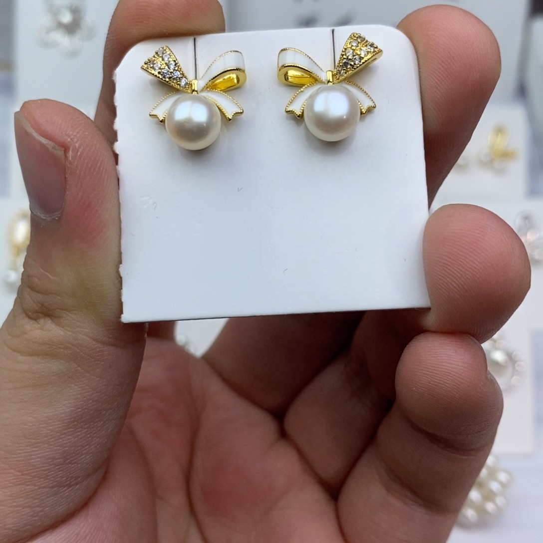 耳饰银S925镶嵌淡水珍珠