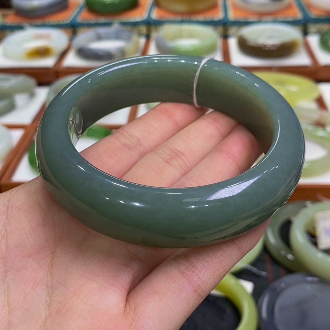 和田玉手镯未镶嵌且末蓝62-63