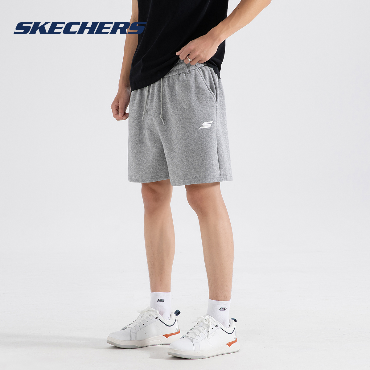 斯凯奇运动短裤男简约百搭字母印花男女同款短裤P225U090