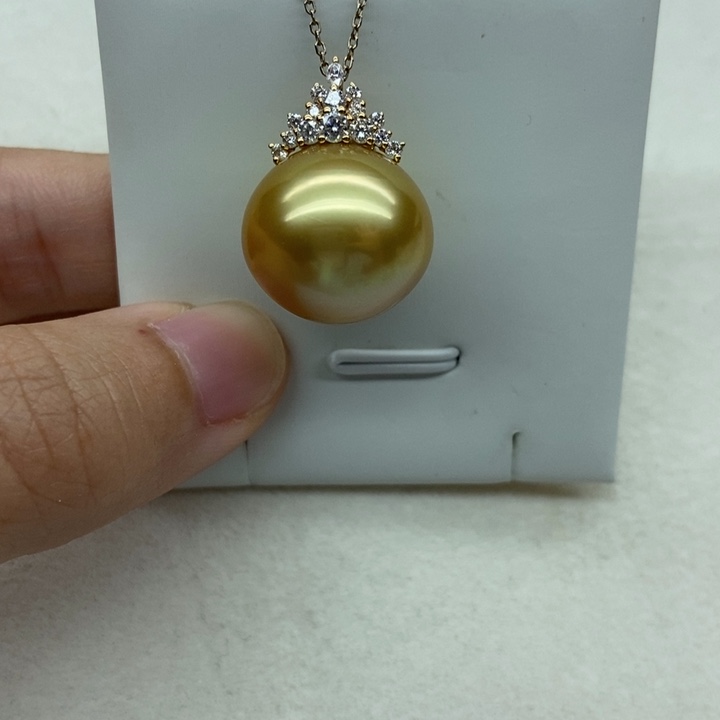 吊坠(不含链)海水珍珠18K金镶嵌海水浓茶金珠吊坠16-17mm