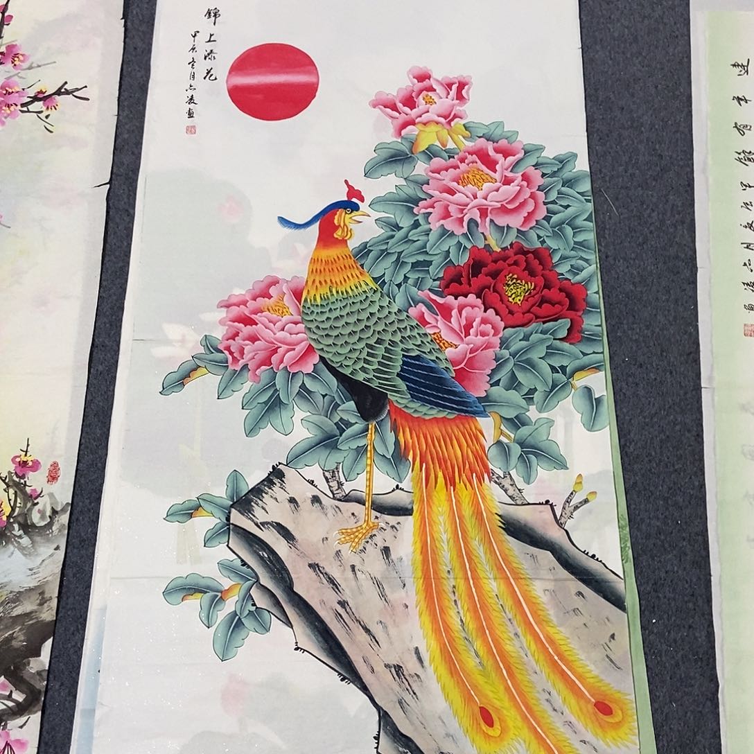 国画四尺工笔花鸟一副