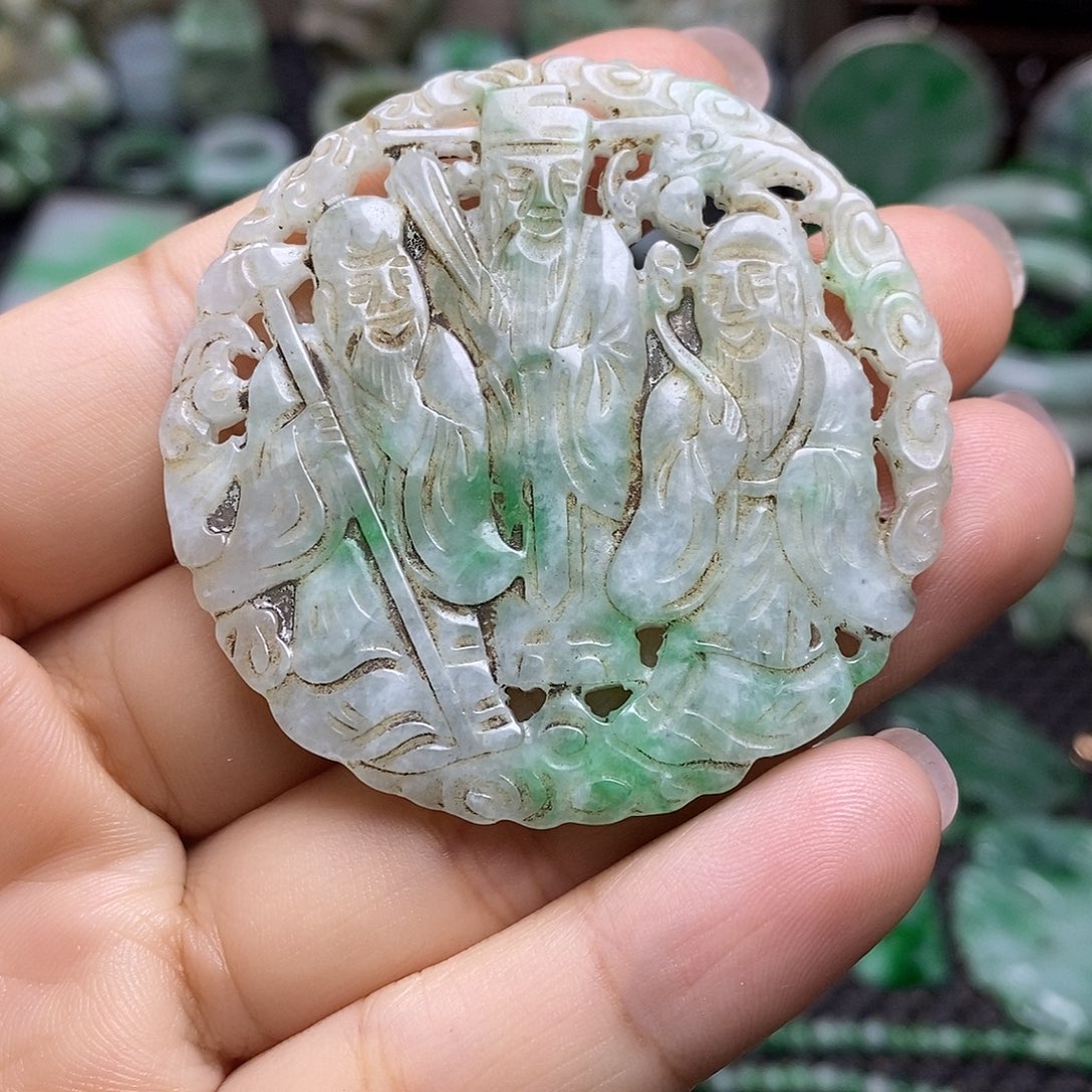 翡翠挂件未镶嵌缅甸天然翡翠福禄寿三星