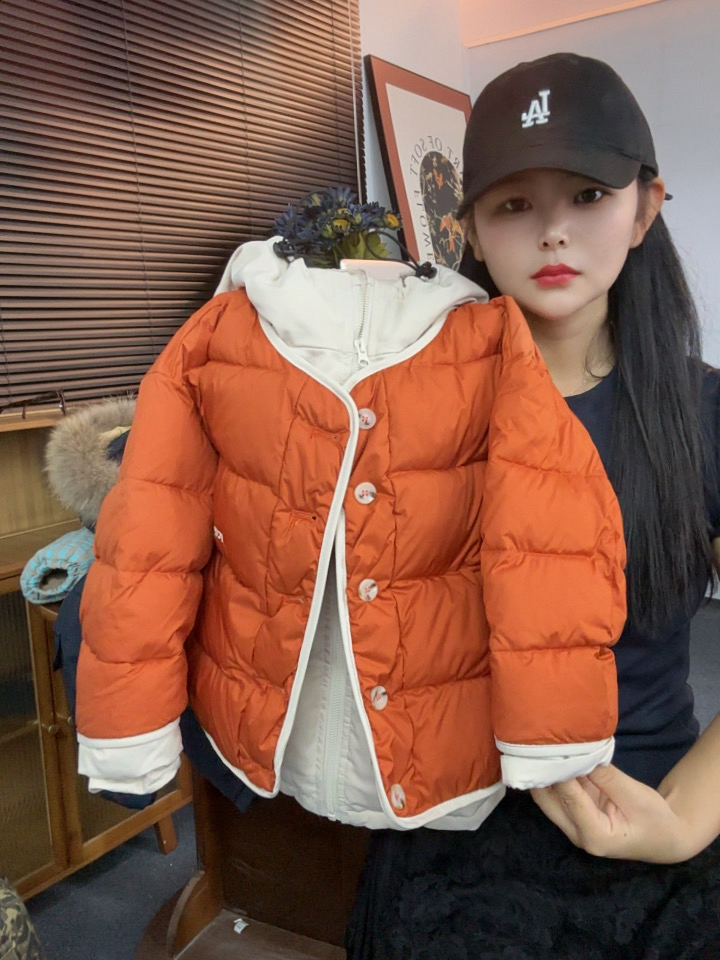 4552男女童休闲时尚潮流百搭冬季连帽假两件棉服