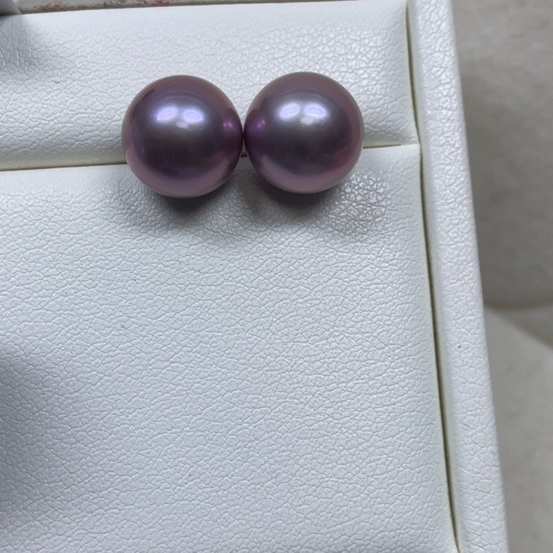 淡水珍珠耳饰18K金镶嵌11-12mm