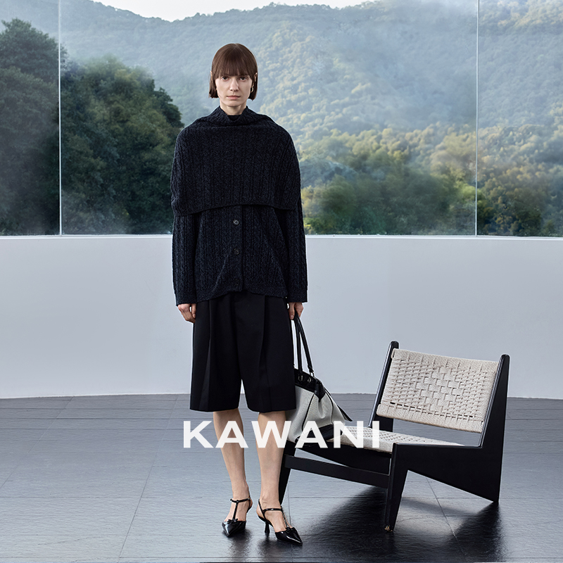 【KAWANI】围巾两件套复古老钱风秋冬针织羊毛开衫