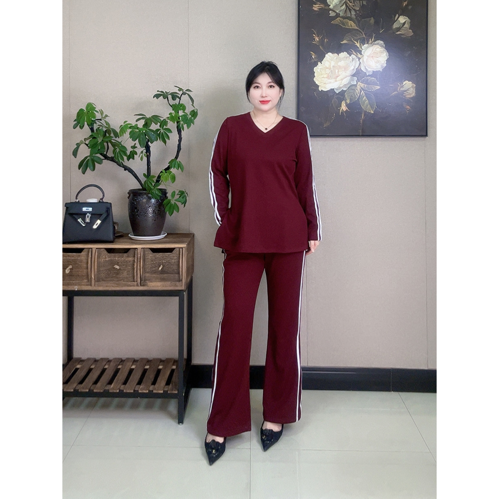 【胡小肥】08显瘦大码时尚两件套装1193气质休闲宽松舒适简约小个子