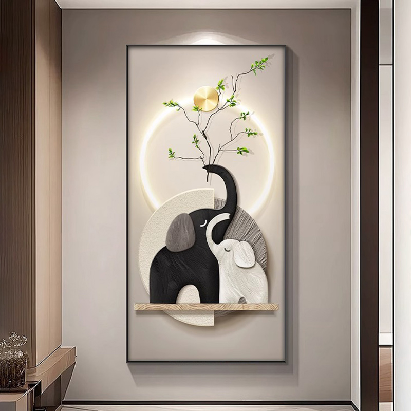 现代简约玄关装饰画轻奢风高级感大象走廊过道挂画入户正对门壁画