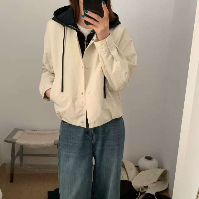 拼接女秋季口袋防风短外套