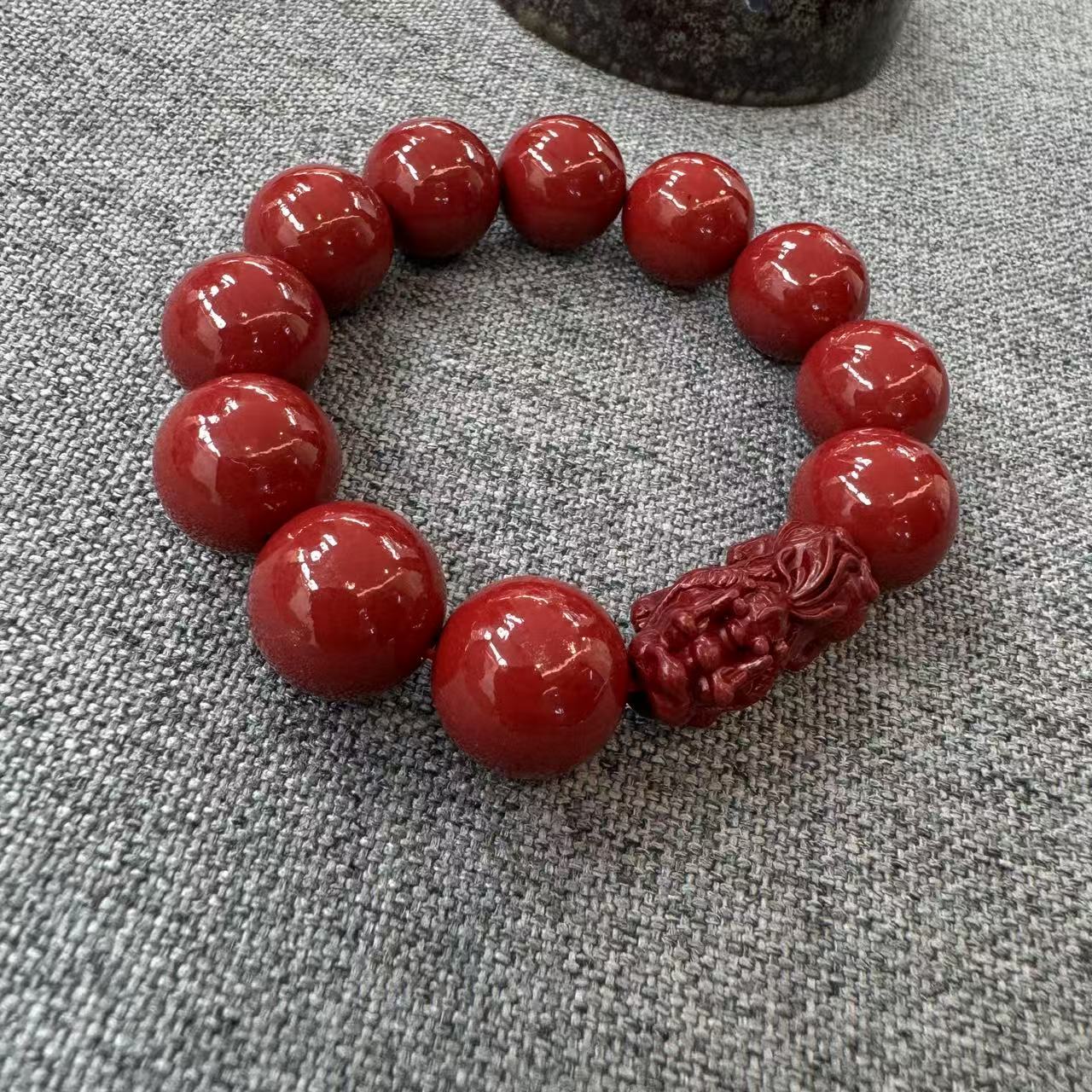 卡16老矿貔貅紫朱砂手串一条