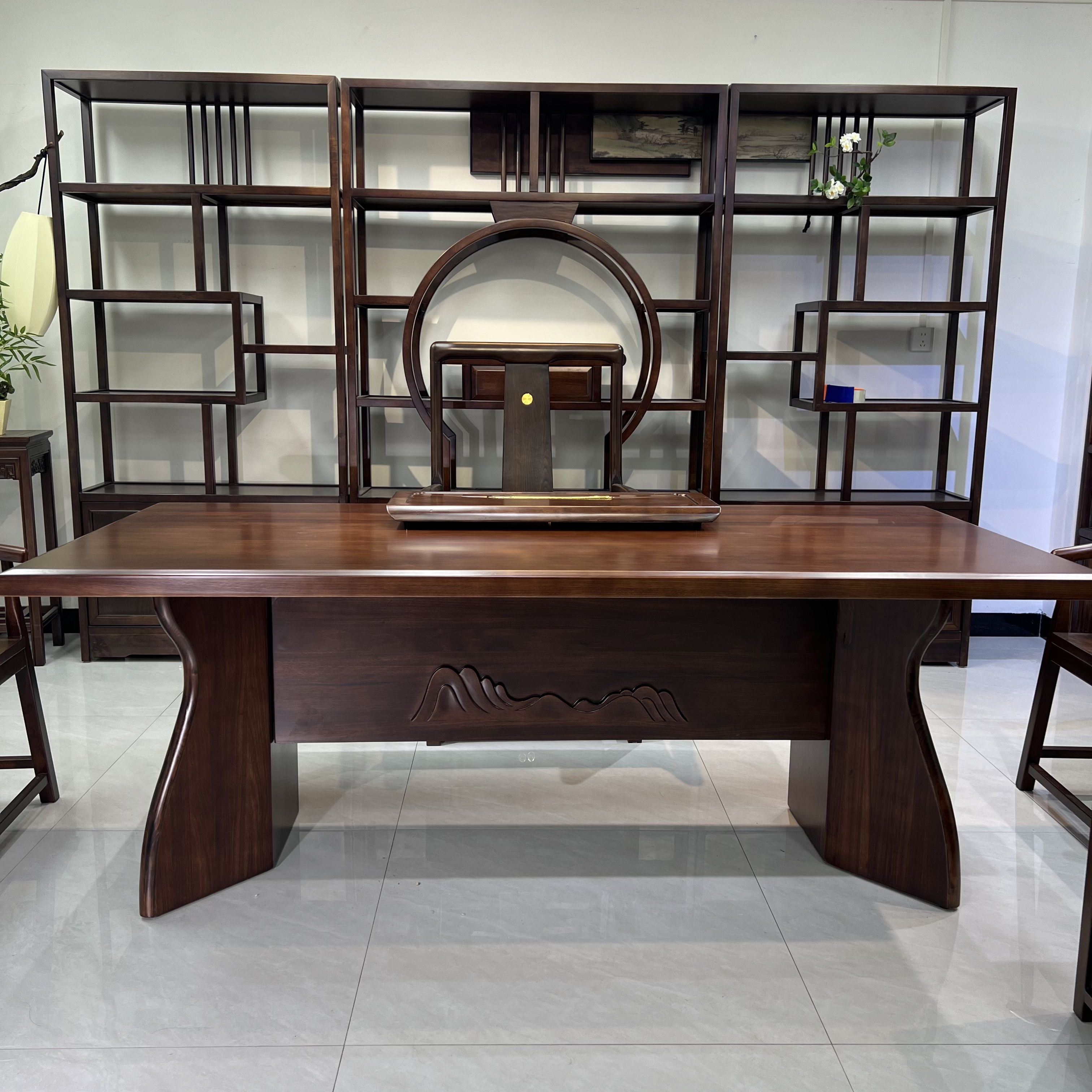 乌金木实木大板桌多组合适合书房客厅办公使用