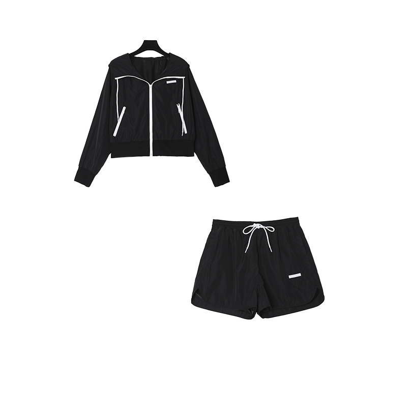 高品质防晒连帽尼龙防水外套+松紧腰短裤时尚套装CEA2076
