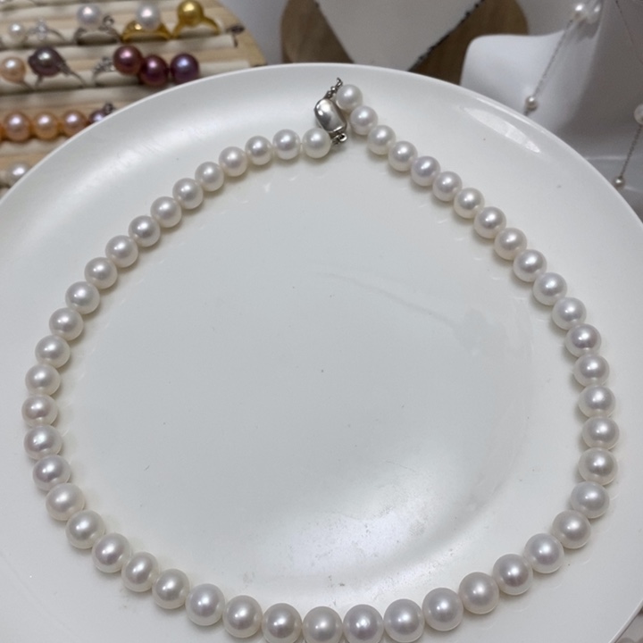 淡水珍珠白珍珠项链8.3m银S925镶嵌
