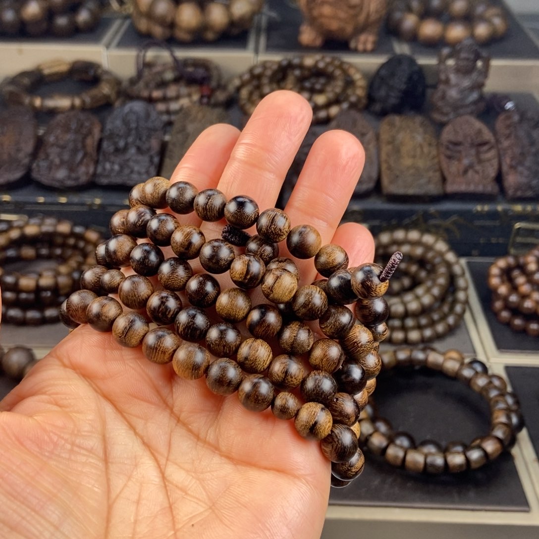 沉香手串用****0越南芽庄白棋玉化虎斑留疤