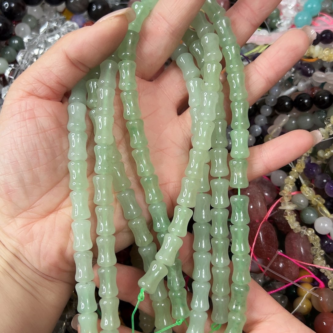 玛瑙/玉髓未镶嵌珠宝半成品，绿东陵竹节一条