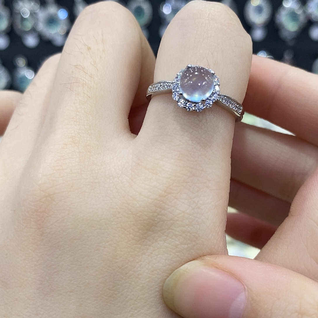 银S925镶嵌戒指海蓝宝石