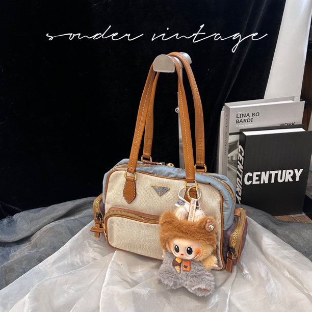 95新 Prada/普拉达 prada豆乳拼色单肩包手提包